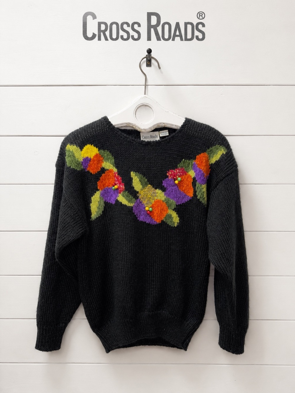 Vintage Cross Roads Floral Knit Sweater β Charcoal Gray β Size Large